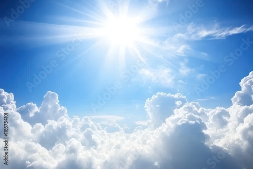 Sunny sky, cloudscape, aerial view, bright sunlight, weather