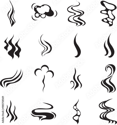 Cigarette smoke, black smoke icon isolated on white background. Vector, designer illustration.