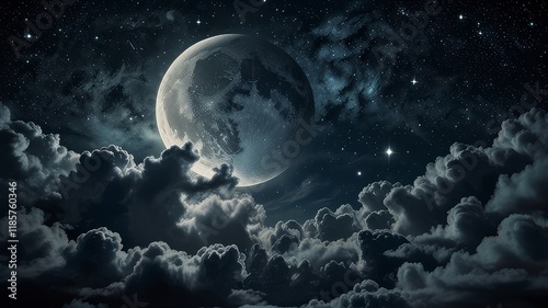 moon and clouds illustration