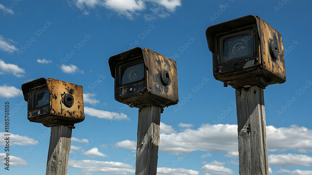 CCTV security cameras that are affixed to a pole and removed CCTV security cameras that are affixed to a pole and removed