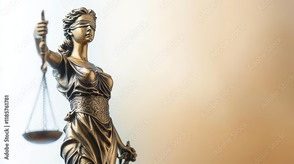Statue of lady justice on bright background - Side view with copy space. Statue of lady justice on bright background - Side view with copy space.