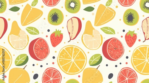 Vibrant and Colorful Fruit Pattern with Diverse Citrus and Berries
