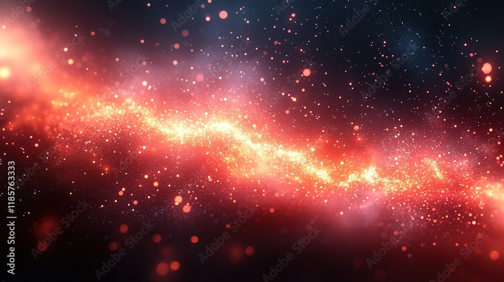 Fototapeta premium Red glow with particles in deep space for a background