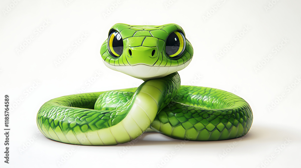 Fototapeta premium Adorable Green Cartoon Snake