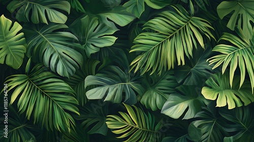 Wallpaper Mural Lush tropical foliage background with vibrant green leaves. Torontodigital.ca