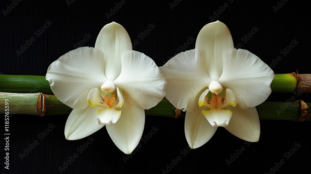 Obraz premium white orchid flower end bamboo