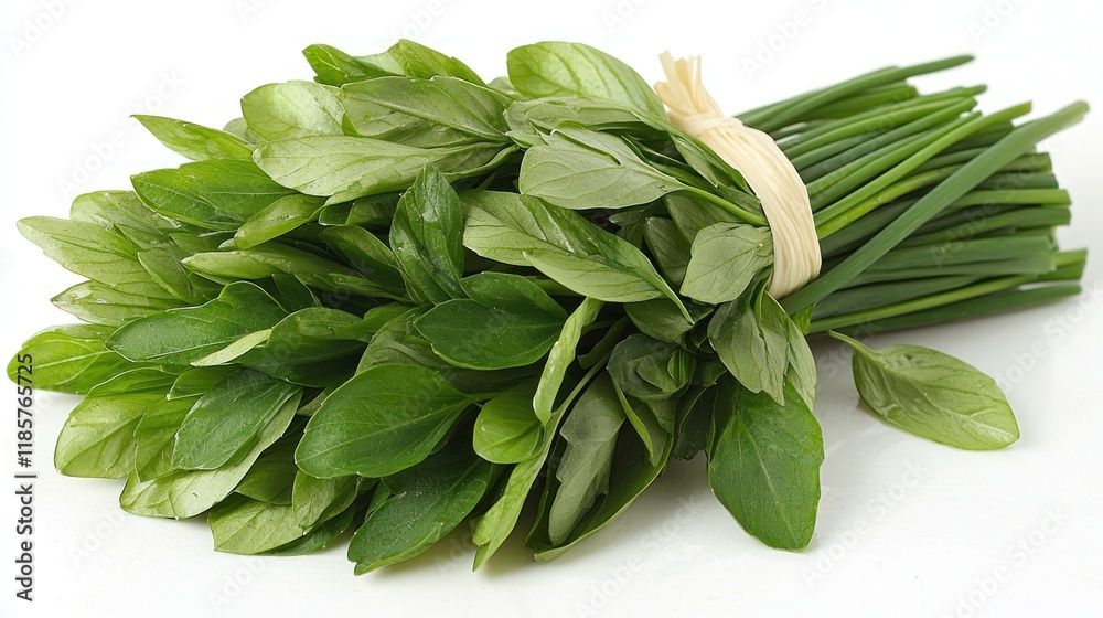 Fresh Green Herbs and Chives on White Background Fresh Green Herbs and Chives on White Background