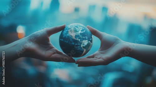 Two Hands Gently Cradle the Earth Globe