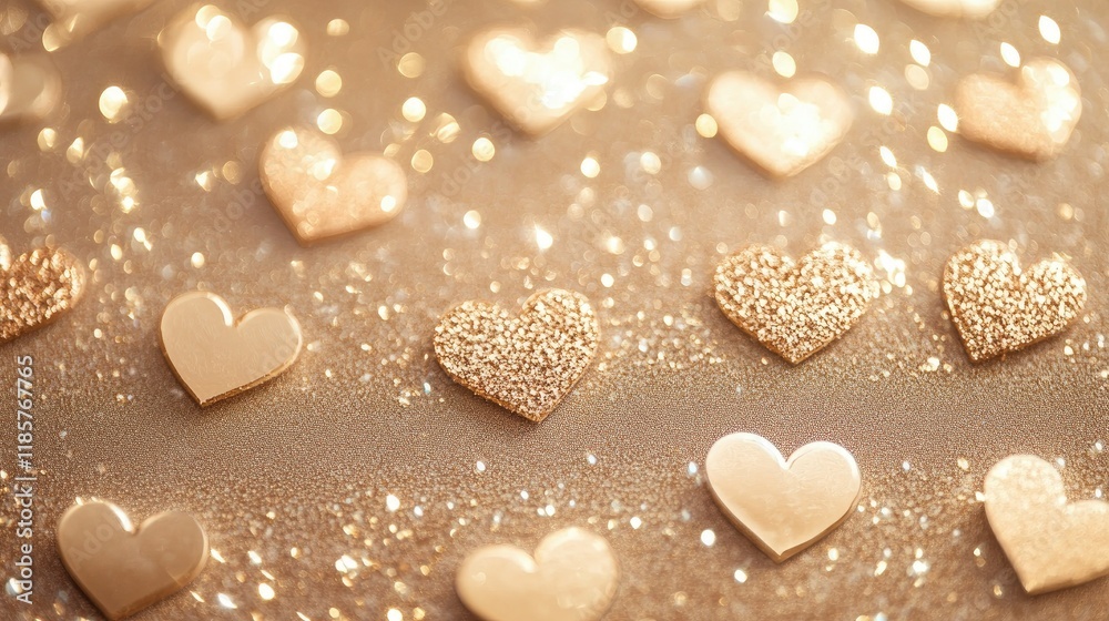 Obraz premium Golden Hearts Glitter Background: Romantic Valentine's Day