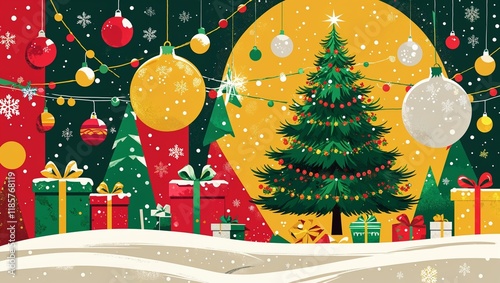 A Vibrant Illustration of a Winter Wonderland, Showcasing Snow-covered Trees, Glimmering Lights, and the Magic of the Season in a Beautifully Frosted Landscape