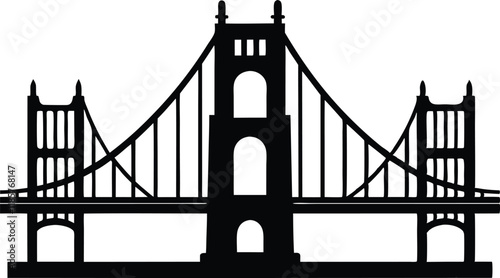 Golden gate bridge silhouette vector, Bridge silhouette vector illustration on white background