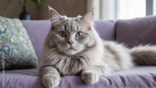 Wallpaper Mural Lilac british longhair cat lying on sofa at home Torontodigital.ca