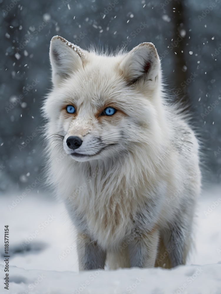 White Fox in a Winter Forest: A Serene Landscape White Fox in a Winter Forest: A Serene Landscape