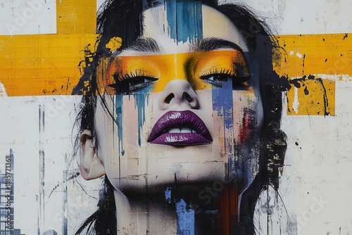 Bold color portrait with artistic expression and texture. photo