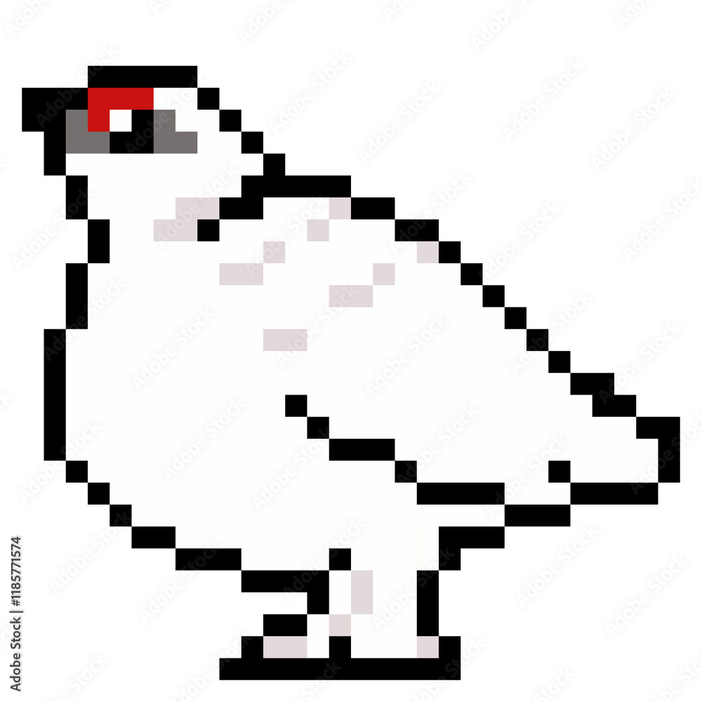 ドット絵, アニマルイラスト, ニホンライチョウのオス, 冬羽 ドット絵, アニマルイラスト, ニホンライチョウのオス, 冬羽