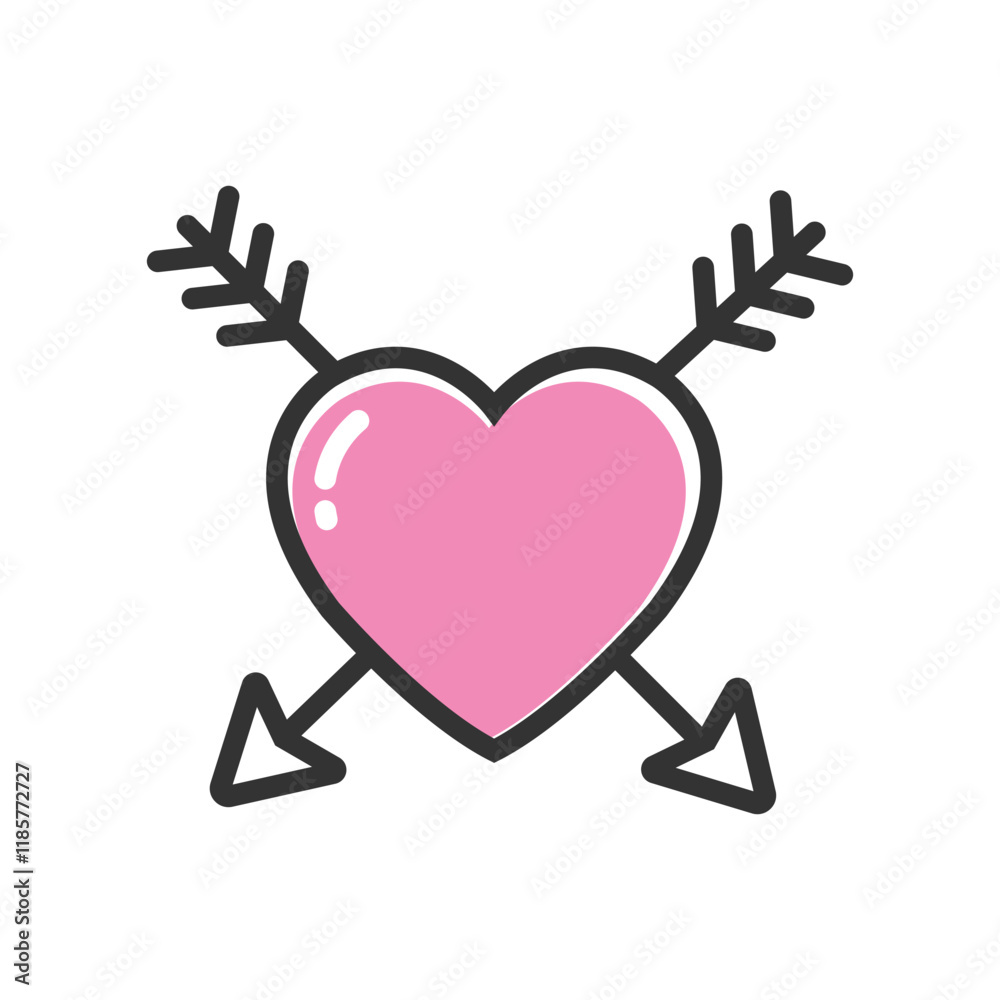 Pink heart with cupid arrow icon isolated vector illustration. Pink heart with cupid arrow icon isolated vector illustration.