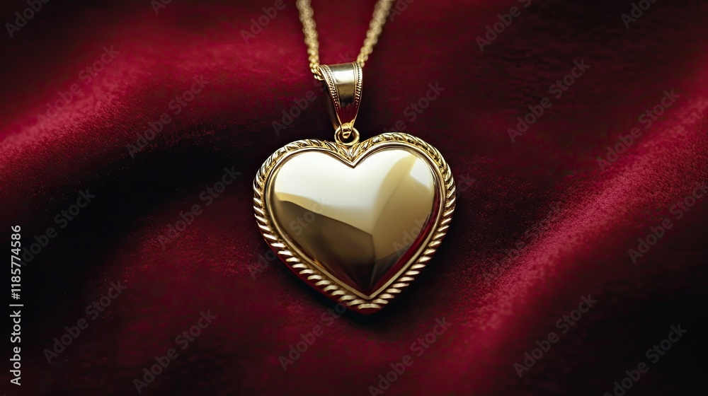 Golden Heart Pendant on Red Velvet Golden Heart Pendant on Red Velvet