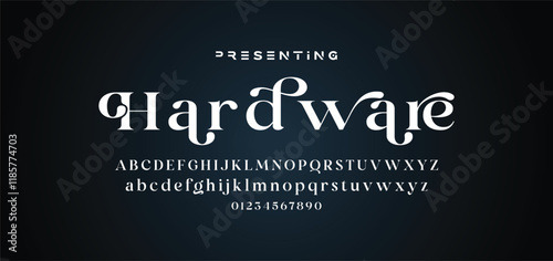 Luxury wedding alphabet letters font with tails. Typography elegant classic serif fonts and number decorative vintage retro concept for logo branding. vector illustration