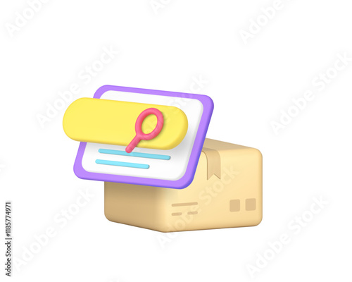 Postal parcel address delivery searching online shopping service 3d icon realistic vector illustration. Internet shop store purchase order search bar logistic shipping commercial marketing