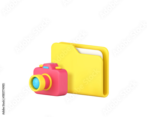 Multimedia content archive storage folder with camera 3d icon realistic vector illustration. Media photo video file database cloud computing management organization backup server administration