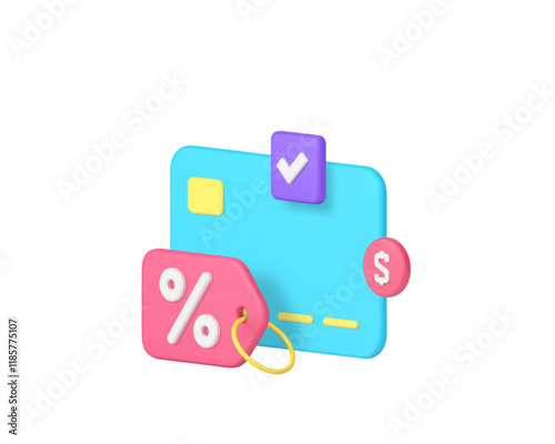 Shopping sale discount financial cashback bonus reward 3d icon realistic vector illustration. Online shop store marketplace special offer price off clearance prize cashless credit debit card payment