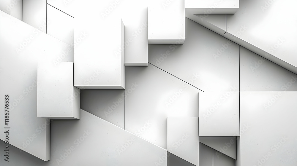 Fototapeta premium Abstract white geometric shapes, modern design, wall texture, background for presentation