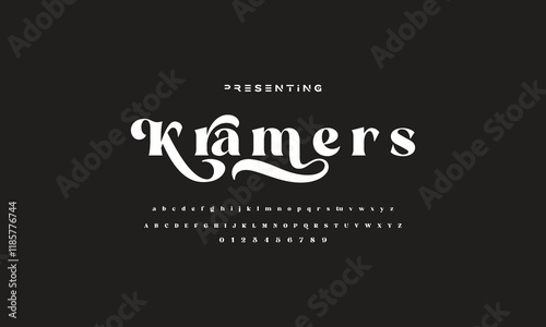 Luxury wedding alphabet letters font with tails. Typography elegant classic serif fonts and number decorative vintage retro concept for logo branding. vector illustration