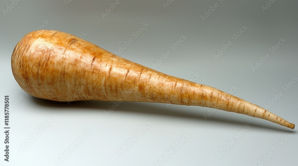 Fresh Parsnip on Light Gray Background A Single Long Root Vegetable