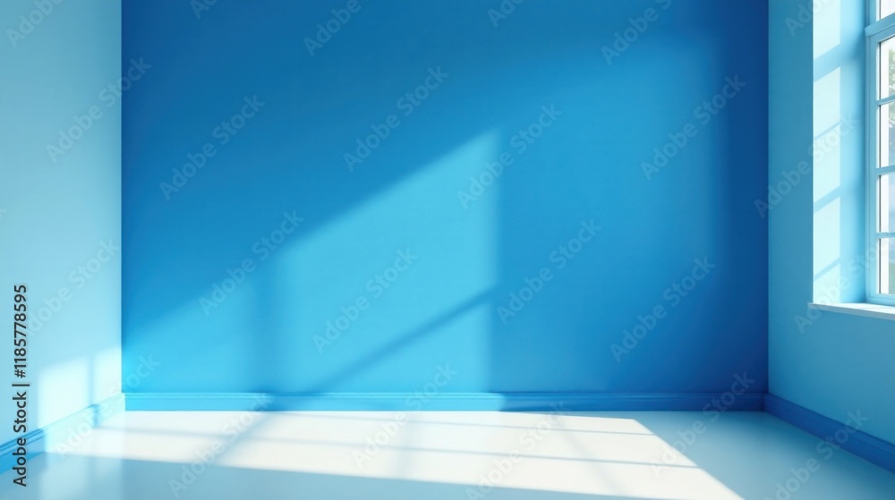 Serene Empty Room with Sunlight Streaming Through Window and Light Blue Walls Serene Empty Room with Sunlight Streaming Through Window and Light Blue Walls