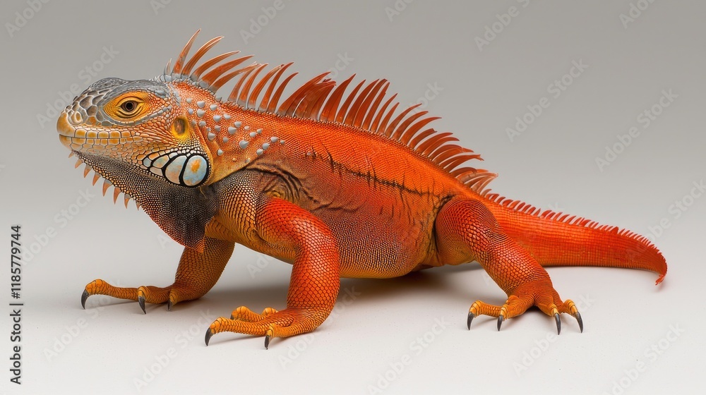 Obraz premium Vibrant orange iguana in studio setting animal photography close-up view tropical environment