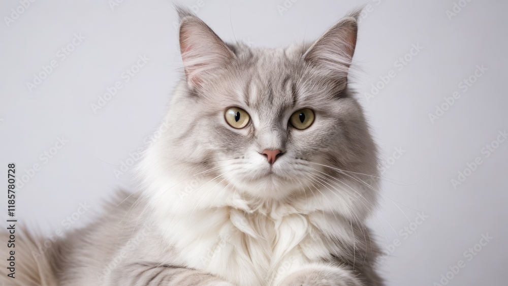Portrait of Lilac british longhair cat on grey background Portrait of Lilac british longhair cat on grey background
