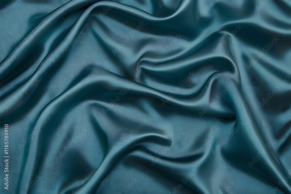 Fototapeta premium Teal silk fabric drapes, studio shot, textured background, design