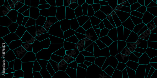 3D broken glass quartz Voronoi diagram vector background. Black color Broken Stained-Glass Background with green lines. Papercut geometric mosaic tiles pattern background. Seamless vintage vector bg. 