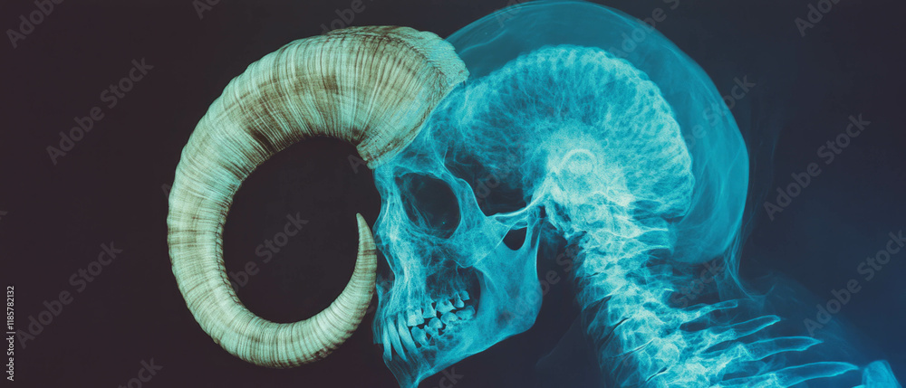 Fototapeta premium X-ray revealing the strong spiral structure of ram horns with clear details