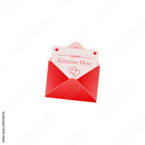 Happy valentines day. Vector icon of open envelope letter, letter with red heart. Realistic element for romantic design. Isolated object on white background.