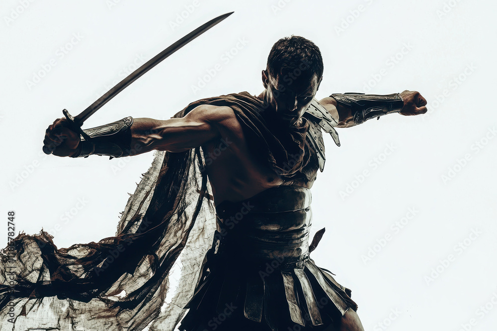 Dynamic Composition of a Roman Warrior Preparing for Battle Action Pose Dynamic Composition of a Roman Warrior Preparing for Battle Action Pose