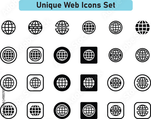 Web icon set, www earth globe icons . website icon, square button, Globe Icons, Editable Stroke set
