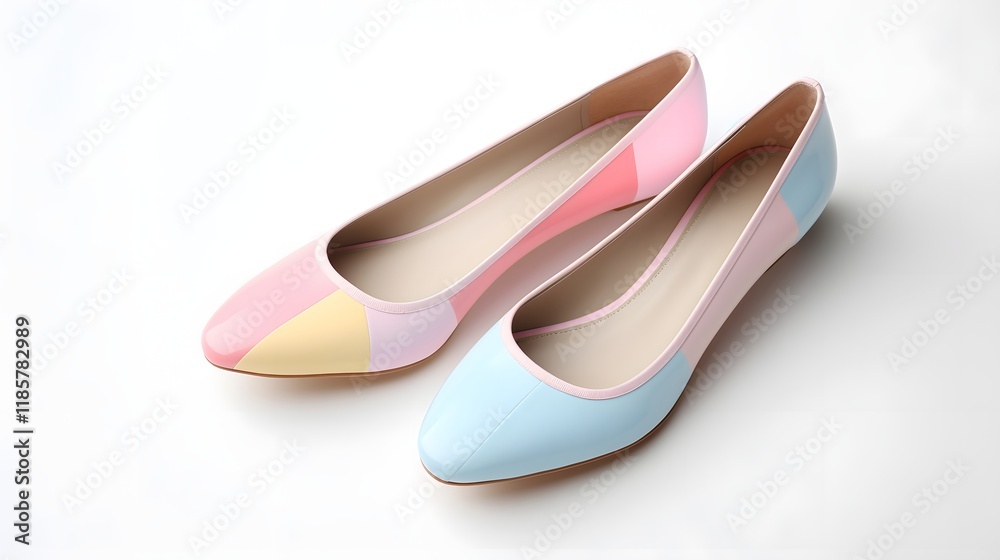 Delicate Pastel Colored Ballet Flats Placed on a Clean White Background Highlighting the Refined and Feminine Aesthetic of This Versatile Footwear Delicate Pastel Colored Ballet Flats Placed on a Clean White Background Highlighting the Refined and Feminine Aesthetic of This Versatile Footwear