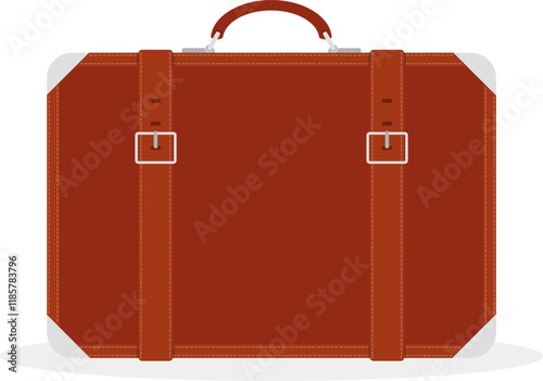 Vintage tourist suitcase isolated on white background, retro traveler suitcase. Vector, cartoon illustration. Vector.