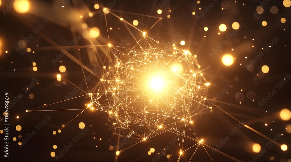 Obraz premium Golden Network Sphere Abstract Technology Background