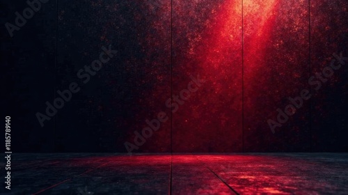 Dark Room with Red Light Illumination on Wooden Floor and Textured Wall
