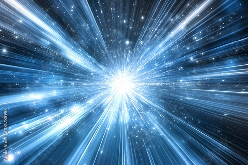 Blue light speed cosmic burst, starfield background, energy