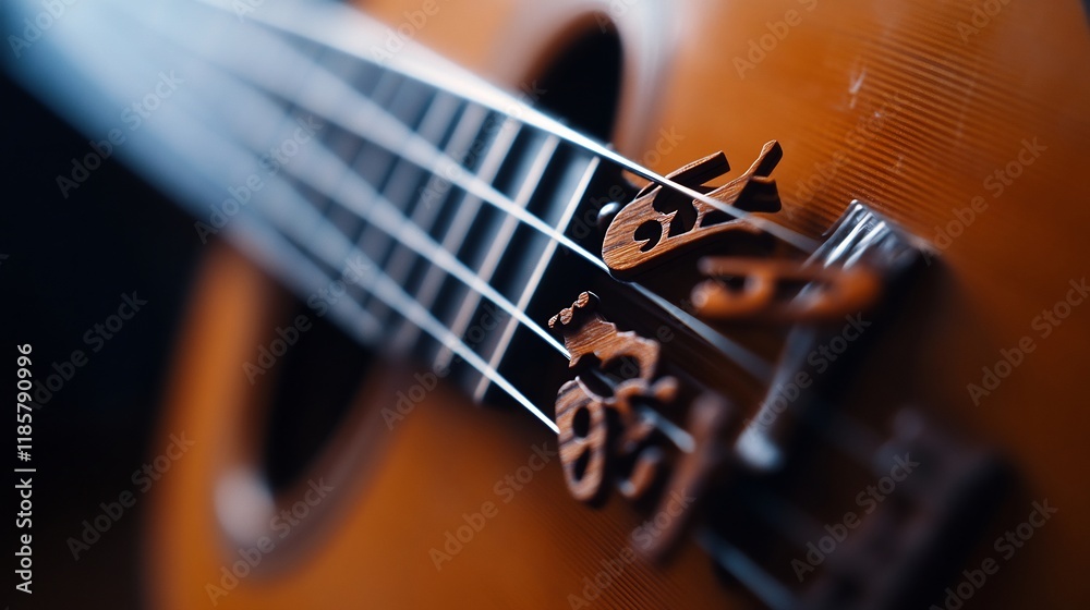 Close-up View of a Ukulele's Neck and Tuning Pegs Close-up View of a Ukulele's Neck and Tuning Pegs