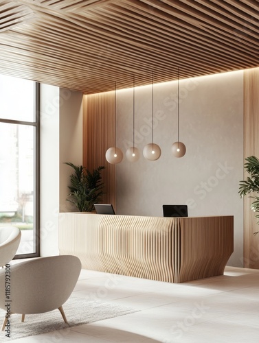Modern Wooden Reception Des...