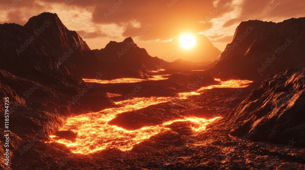 Fototapeta premium 3D rendering of a lava planet with fiery features