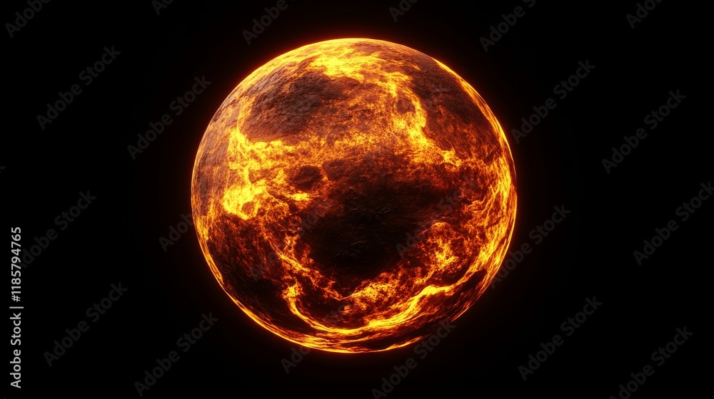 Fototapeta premium 3D rendering of a lava planet with fiery features