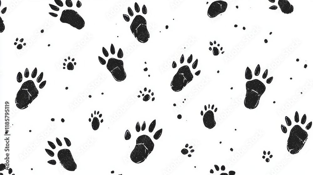 Dinosaur footprint seamless pattern featuring black dino foot prints on white background. Vector prehistoric era playful tile with ancient animal reptile trails. Wallpaper, textile or wrapping paper Dinosaur footprint seamless pattern featuring black dino foot prints on white background. Vector prehistoric era playful tile with ancient animal reptile trails. Wallpaper, textile or wrapping paper