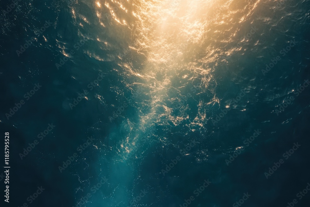 Fototapeta premium Golden Sunlight Illuminates Deep Ocean Waters