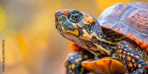 A detailed focus stacked close up image of an Eastern Box Turtle showcases the turtle s unique features against a softly blurred background, emphasizing the beauty of the Eastern Box Turtle. photo