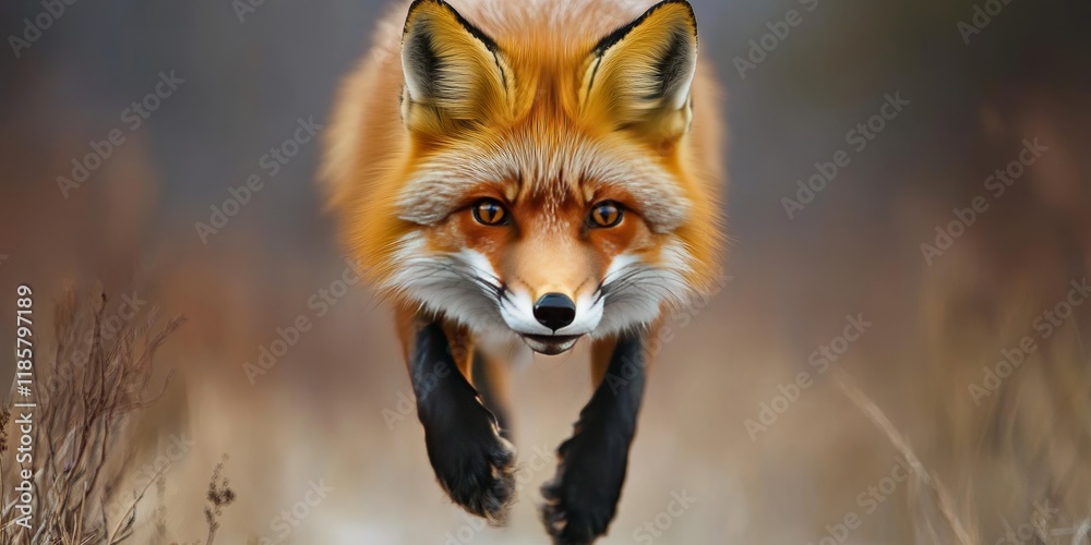 Obraz premium Image of an aggressive red fox poised for action. This fierce wild animal of the wilderness gazes directly at the camera, embodying the essence of the striking red fox. A true symbol of grace in